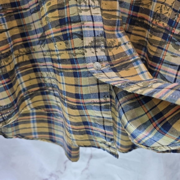 St Johns Bay Shirt Mens XL Brown Plaid Camp Mountain Tree Print Button Down - Picture 9 of 11